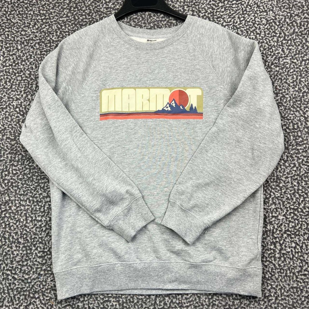 Marmot Sweatshirt Men Medium Gray Graphic Crewneck Outdoor Hiking M